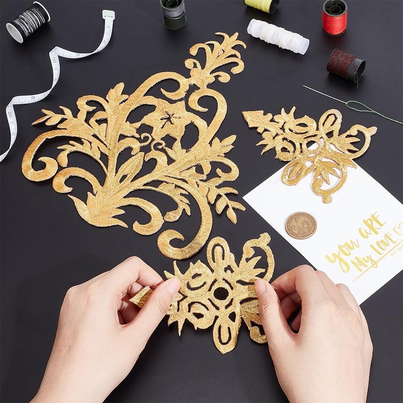 NBEADS 8 Pcs 2 Styles Gold Floral Embroidered Applique Patch, Iron on Patches Sew on Patches Ethnic Style Applique for Sewing Wedding Bride Dress Shoes Clothing Decoration Repair - Image 3